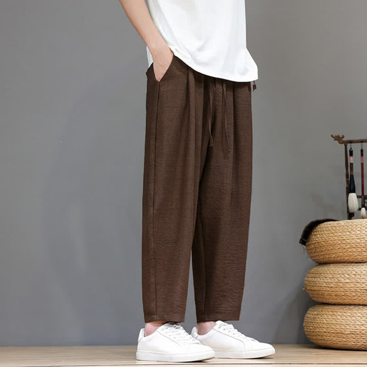 Buddha Stones Spring Summer Casual Minimalist Drawstring Solid Cropped Pants Men's Harem Pants With Pocket - image 29