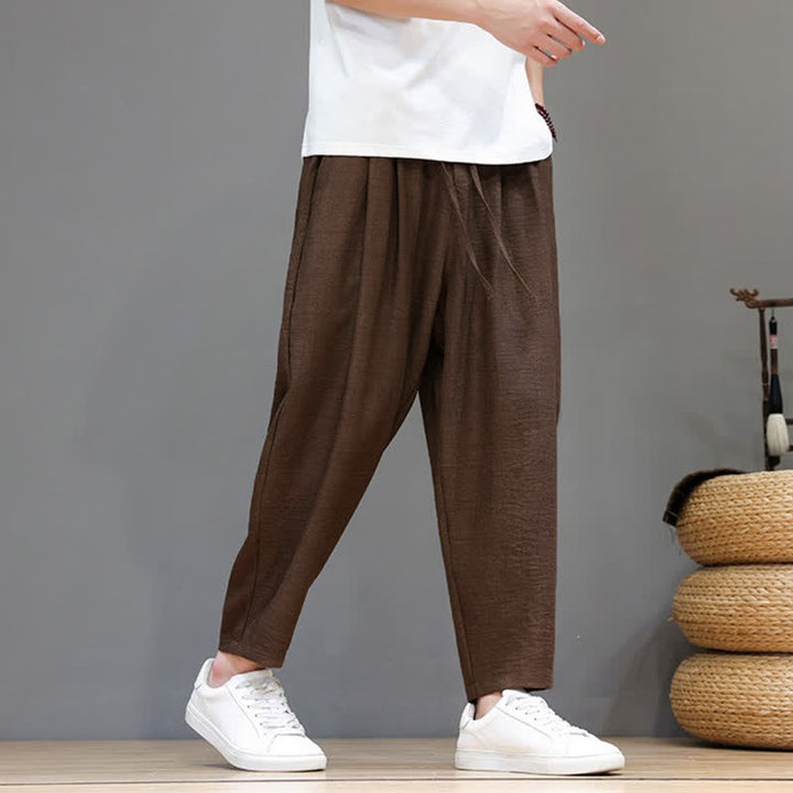 Buddha Stones Spring Summer Casual Minimalist Drawstring Solid Cropped Pants Men's Harem Pants With Pocket - image 25