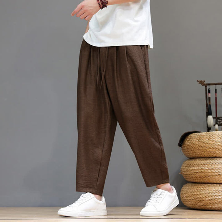 Buddha Stones Spring Summer Casual Minimalist Drawstring Solid Cropped Pants Men's Harem Pants With Pocket - image 27