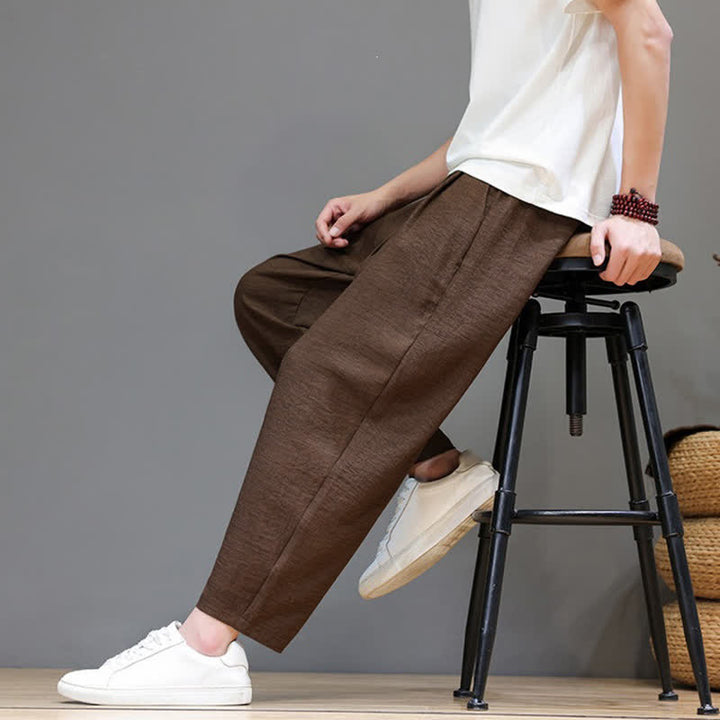 Buddha Stones Spring Summer Casual Minimalist Drawstring Solid Cropped Pants Men's Harem Pants With Pocket - image 31