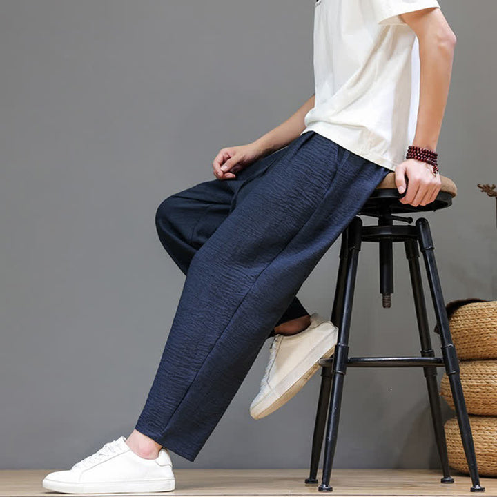 Buddha Stones Spring Summer Casual Minimalist Drawstring Solid Cropped Pants Men's Harem Pants With Pocket - image 38