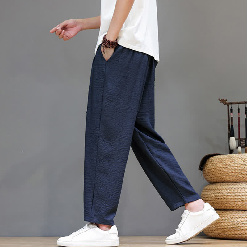 Buddha Stones Spring Summer Casual Minimalist Drawstring Solid Cropped Pants Men's Harem Pants With Pocket - image 37