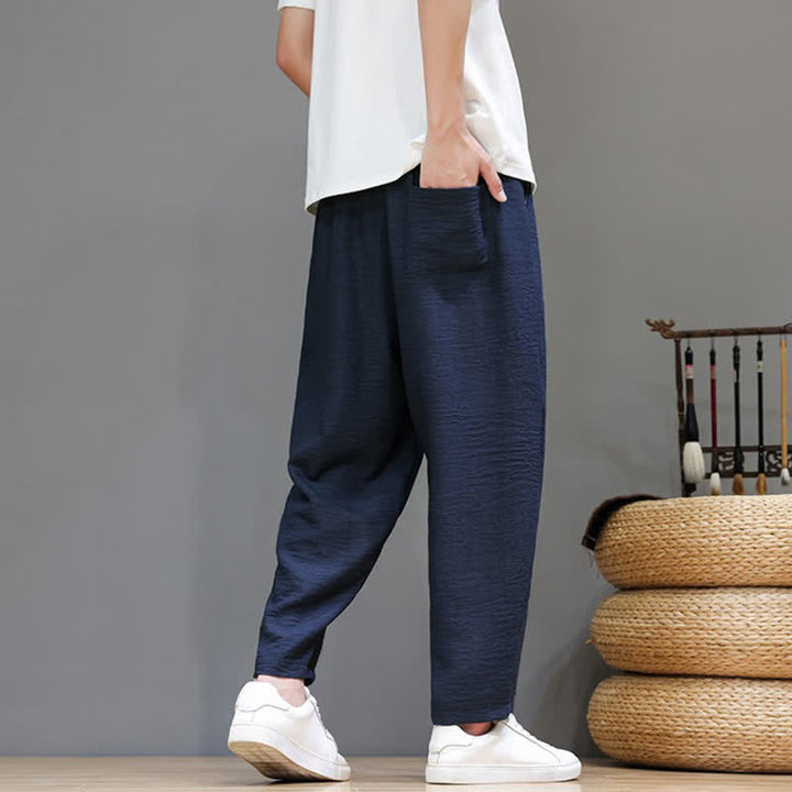 Buddha Stones Spring Summer Casual Minimalist Drawstring Solid Cropped Pants Men's Harem Pants With Pocket - image 36