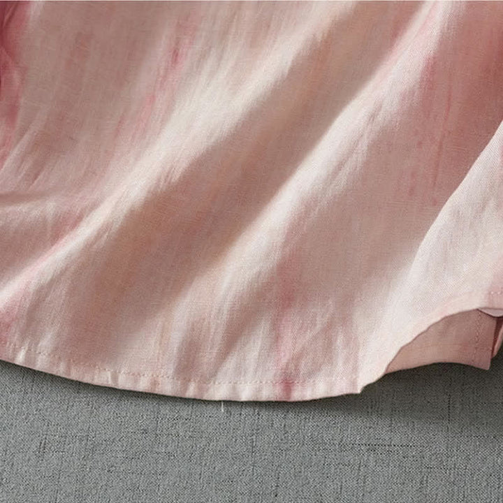 Buddha Stones Spring Fall Retro Tang Style Drawstring Light Pink Tie-dye Women's Three-Quarter Sleeve Shirts - image 6