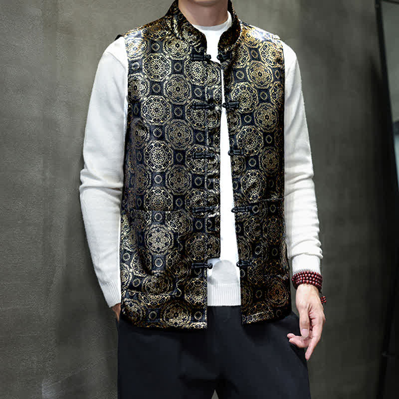 Buddha Stones Fall Winter Tang Style Mandarin Collar Dragon Phoenix Tank Top Men's Vest With Pockets - image 10