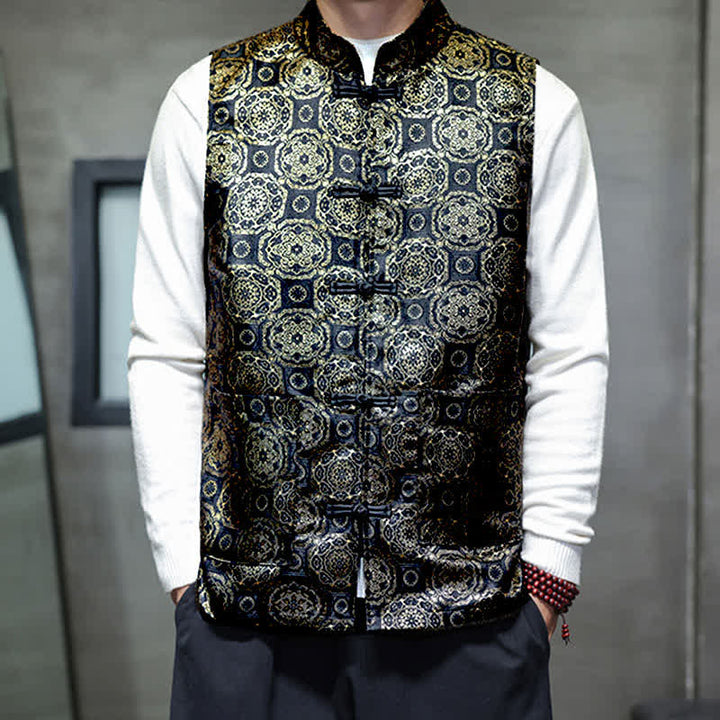 Buddha Stones Fall Winter Tang Style Mandarin Collar Dragon Phoenix Tank Top Men's Vest With Pockets - image 11