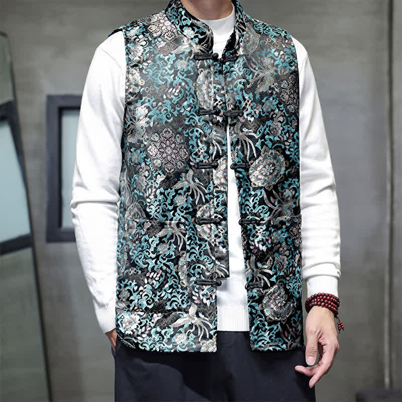 Buddha Stones Fall Winter Tang Style Mandarin Collar Dragon Phoenix Tank Top Men's Vest With Pockets - image 19