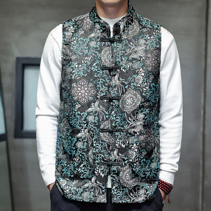 Buddha Stones Fall Winter Tang Style Mandarin Collar Dragon Phoenix Tank Top Men's Vest With Pockets - image 24