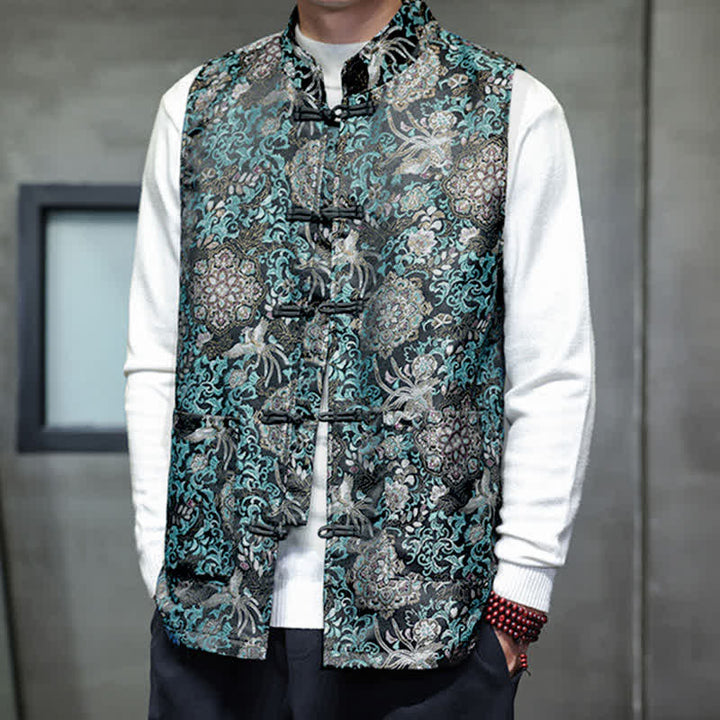 Buddha Stones Fall Winter Tang Style Mandarin Collar Dragon Phoenix Tank Top Men's Vest With Pockets - image 23