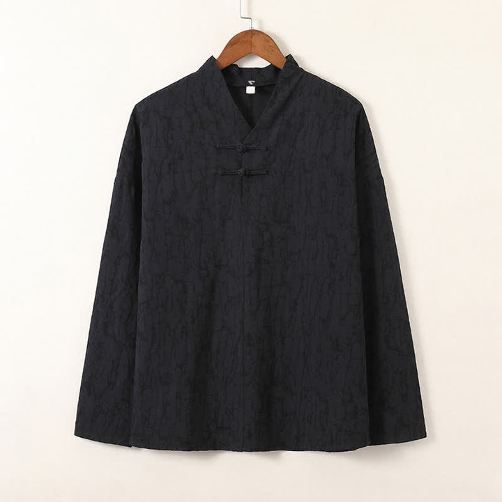 Buddha Stones Spring Tang Style Vintage Mandarin Collar Frog Button Solid Men's Long Sleeve Shirts - image 17
