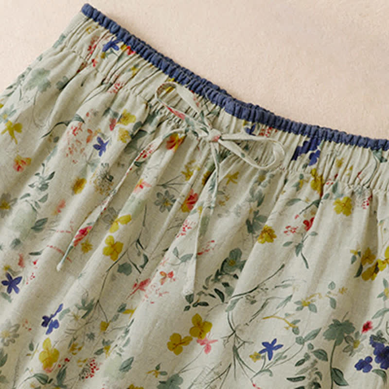 Buddha Stones Spring Summer Casual Boho Drawstring Floral Print Long Pants Women's Wide Leg Pants With Pocket - image 4