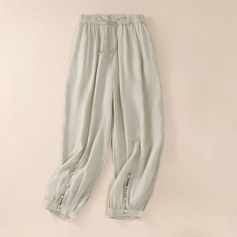 Buddha Stones Spring Summer Basic Casual Solid Cropped Pants Women's Harem Pants With Pockets - Linen - US8-10, UK/AU12-14, EU40-42 (2XL) - image 15