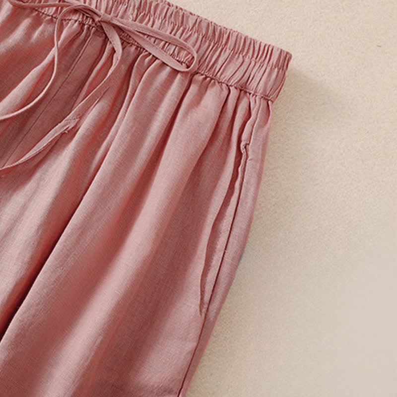 Buddha Stones Spring Summer Basic Casual Solid Cropped Pants Women's Harem Pants With Pockets - image 10