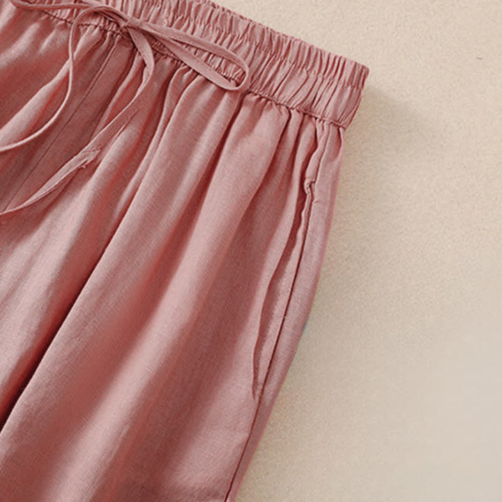 Buddha Stones Spring Summer Basic Casual Solid Cropped Pants Women's Harem Pants With Pockets - image 10