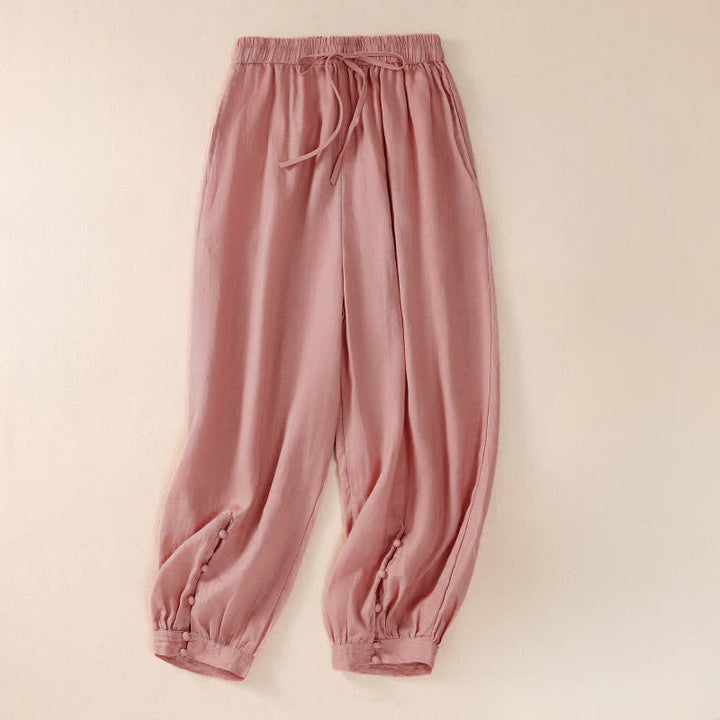 Buddha Stones Spring Summer Basic Casual Solid Cropped Pants Women's Harem Pants With Pockets - LightPink - US8-10, UK/AU12-14, EU40-42 (2XL) - image 6