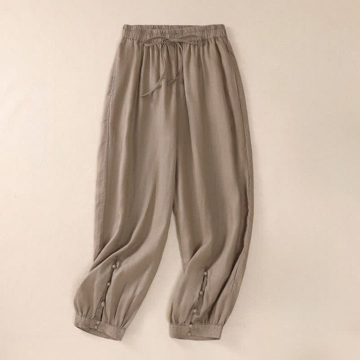 Buddha Stones Spring Summer Basic Casual Solid Cropped Pants Women's Harem Pants With Pockets - BurlyWood - US8-10, UK/AU12-14, EU40-42 (2XL) - image 0