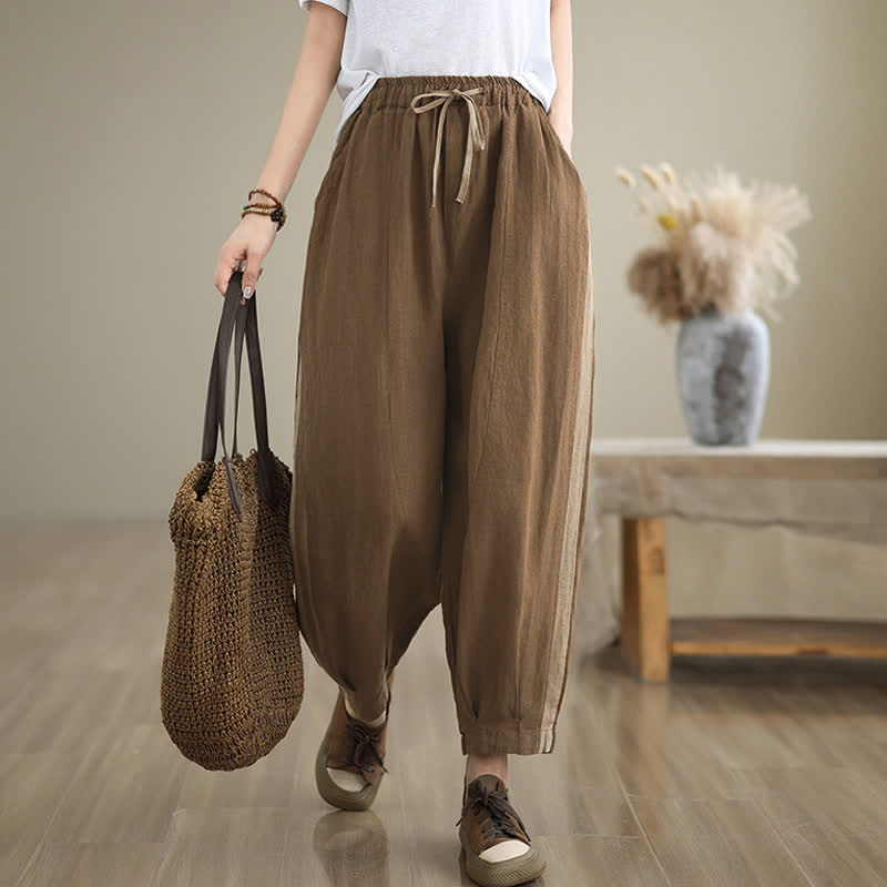 Buddha Stones Spring Summer Casual Minimalist Drawstring Solid Cropped Pants Women's Tapered Pants With Pocket - image 18