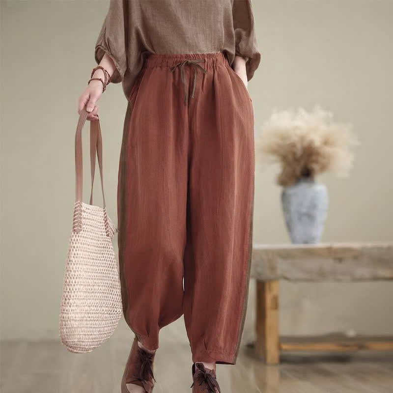 Buddha Stones Spring Summer Casual Minimalist Drawstring Solid Cropped Pants Women's Tapered Pants With Pocket - image 1
