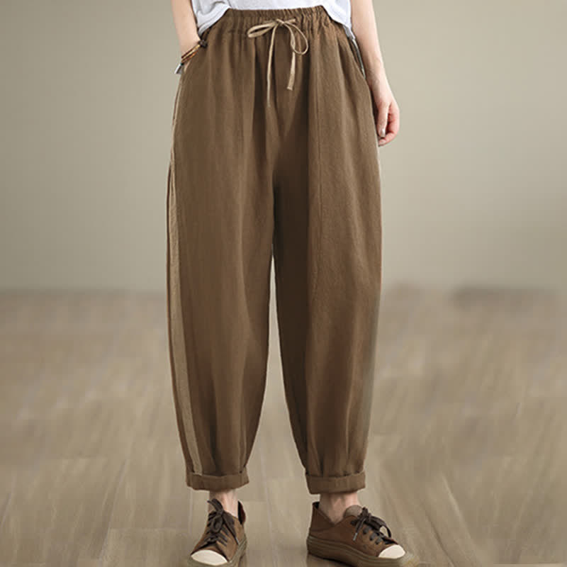 Buddha Stones Spring Summer Casual Minimalist Drawstring Solid Cropped Pants Women's Tapered Pants With Pocket - Sienna - US8-10, UK/AU12-14, EU40-42 (2XL) - image 16