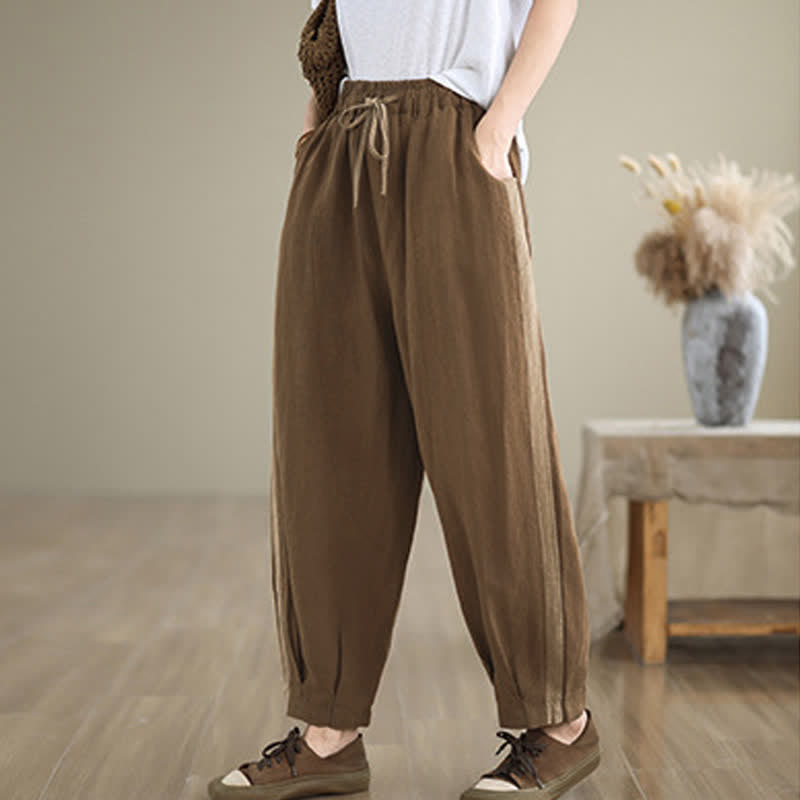 Buddha Stones Spring Summer Casual Minimalist Drawstring Solid Cropped Pants Women's Tapered Pants With Pocket - image 19