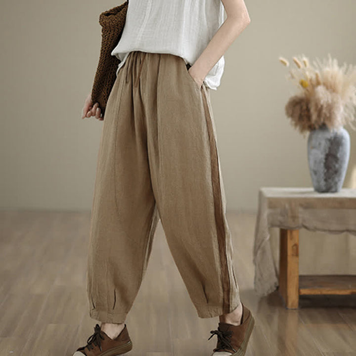 Buddha Stones Spring Summer Casual Minimalist Drawstring Solid Cropped Pants Women's Tapered Pants With Pocket - image 13