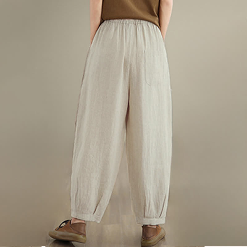 Buddha Stones Spring Summer Casual Minimalist Drawstring Solid Cropped Pants Women's Tapered Pants With Pocket - image 25