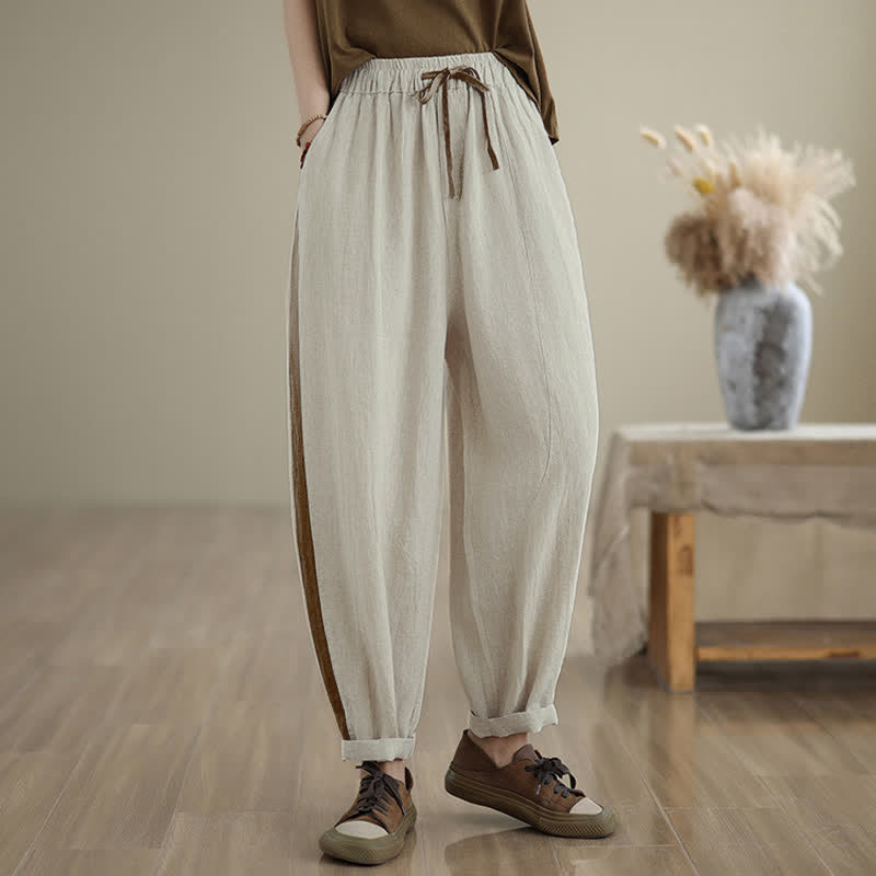 Buddha Stones Spring Summer Casual Minimalist Drawstring Solid Cropped Pants Women's Tapered Pants With Pocket - Linen - US8-10, UK/AU12-14, EU40-42 (2XL) - image 22