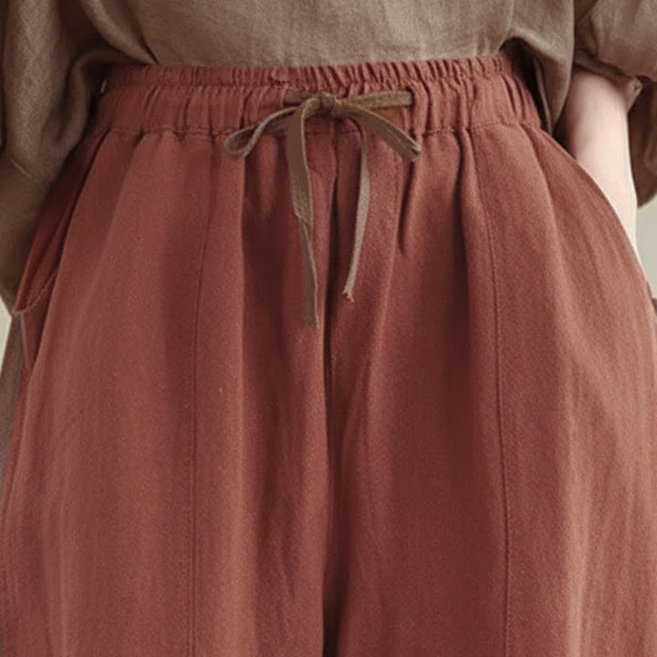 Buddha Stones Spring Summer Casual Minimalist Drawstring Solid Cropped Pants Women's Tapered Pants With Pocket - image 6