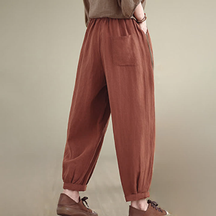 Buddha Stones Spring Summer Casual Minimalist Drawstring Solid Cropped Pants Women's Tapered Pants With Pocket - image 4