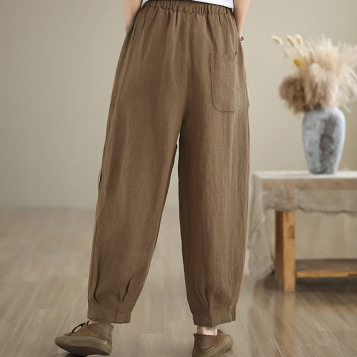 Buddha Stones Spring Summer Casual Minimalist Drawstring Solid Cropped Pants Women's Tapered Pants With Pocket - image 20