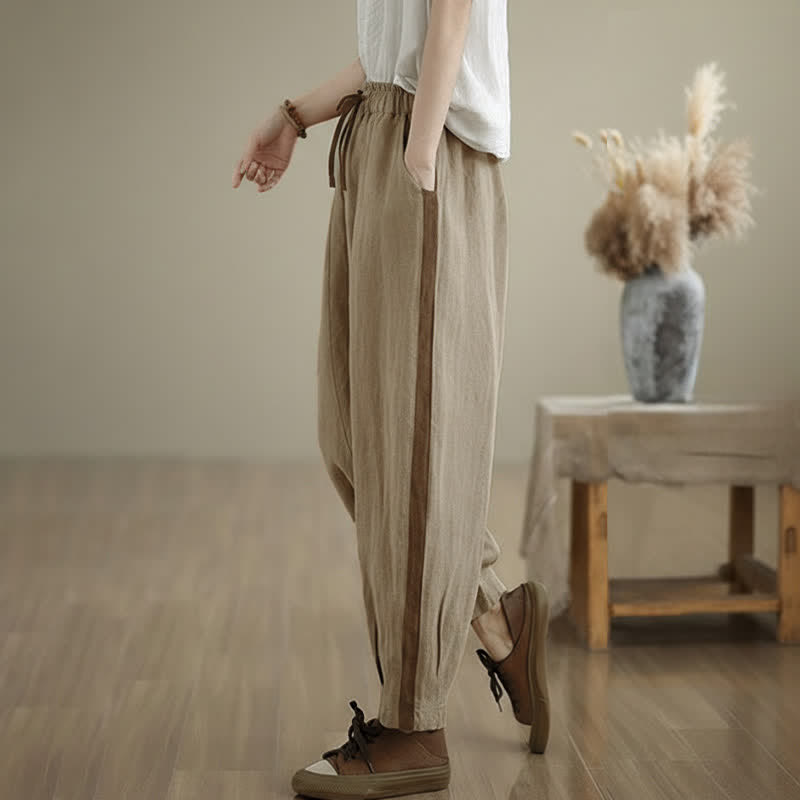 Buddha Stones Spring Summer Casual Minimalist Drawstring Solid Cropped Pants Women's Tapered Pants With Pocket - image 15