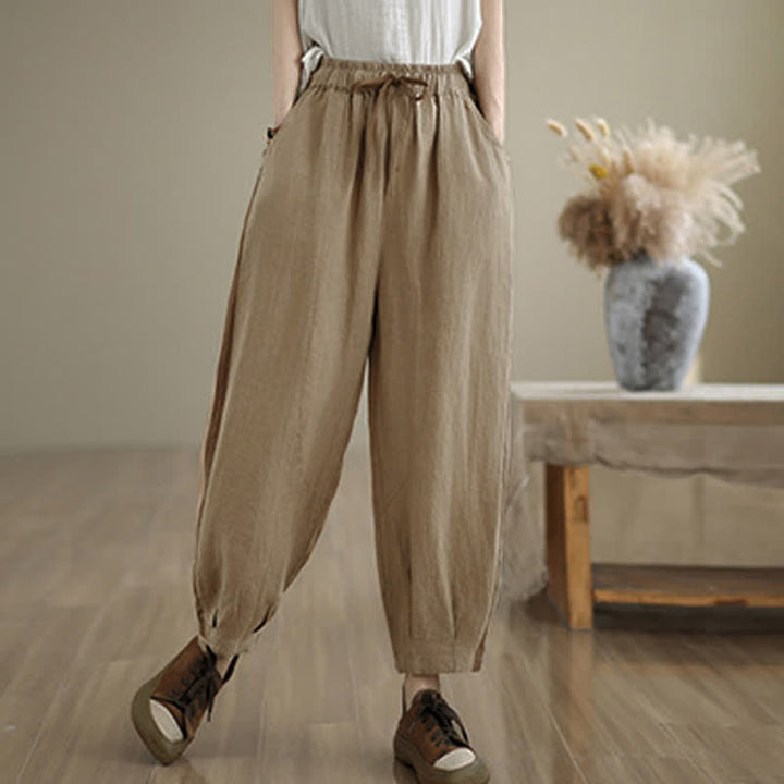 Buddha Stones Spring Summer Casual Minimalist Drawstring Solid Cropped Pants Women's Tapered Pants With Pocket - image 12