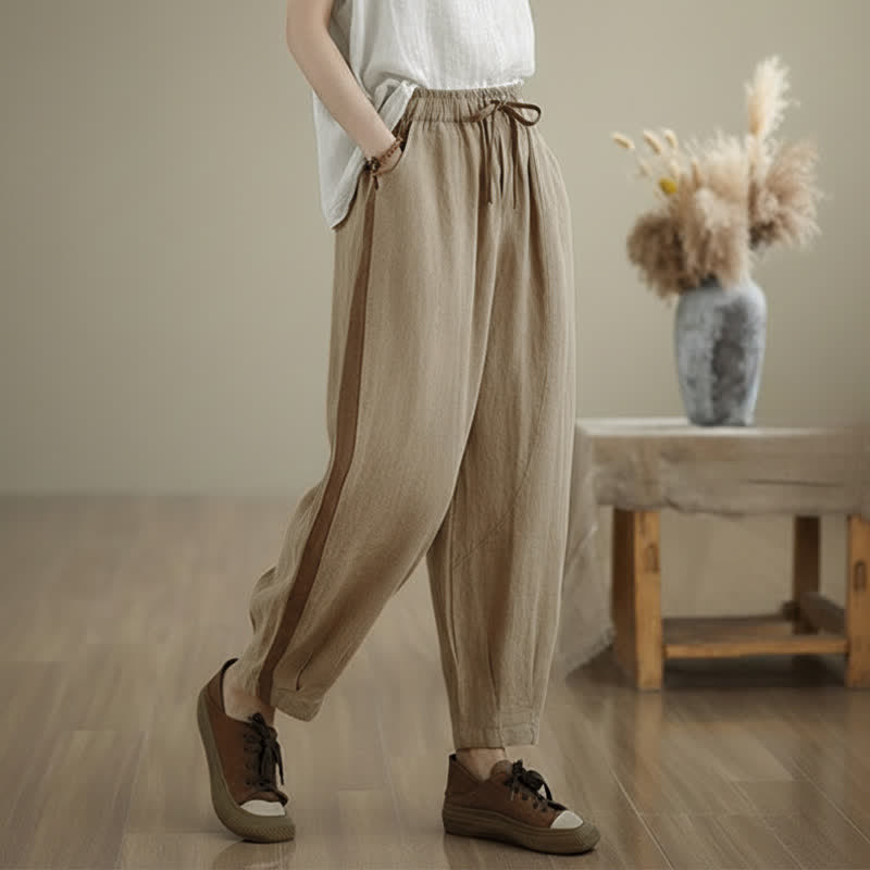 Buddha Stones Spring Summer Casual Minimalist Drawstring Solid Cropped Pants Women's Tapered Pants With Pocket - image 14