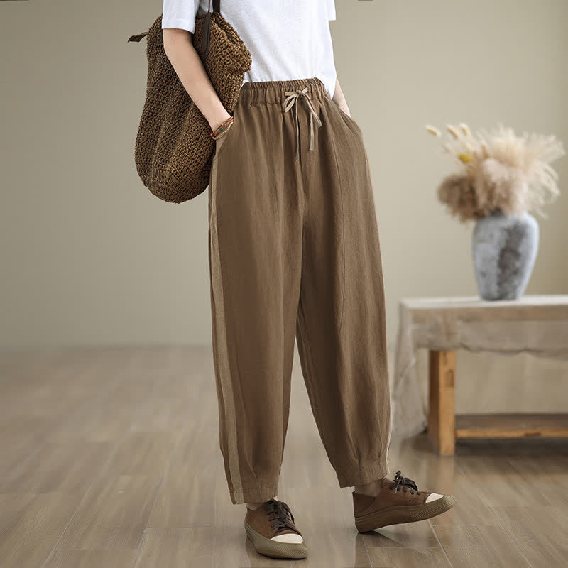 Buddha Stones Spring Summer Casual Minimalist Drawstring Solid Cropped Pants Women's Tapered Pants With Pocket - image 17