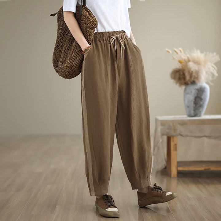 Buddha Stones Spring Summer Casual Minimalist Drawstring Solid Cropped Pants Women's Tapered Pants With Pocket - image 17