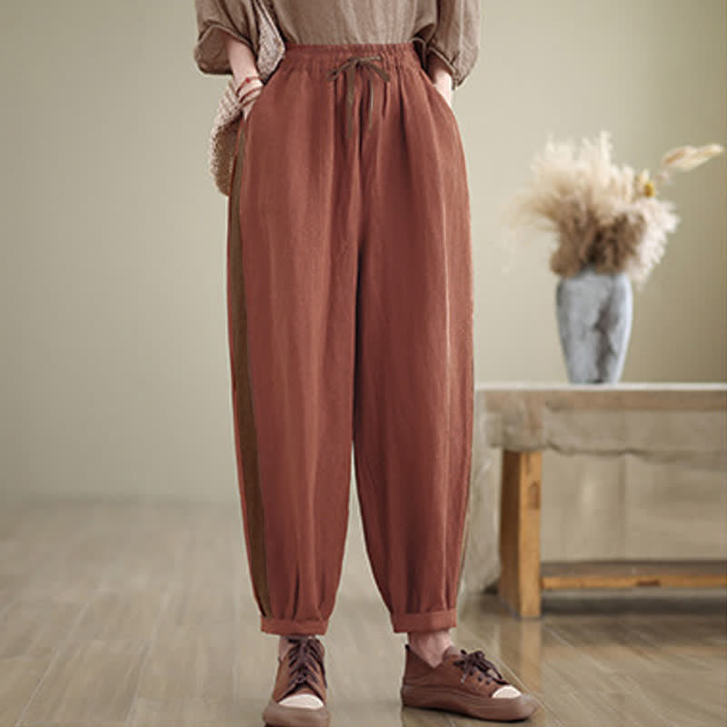 Buddha Stones Spring Summer Casual Minimalist Drawstring Solid Cropped Pants Women's Tapered Pants With Pocket - image 2