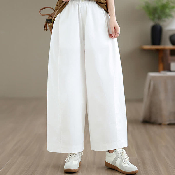 Buddha Stones Spring Summer Simple Plain Solid Cropped Pants Women's Wide Leg Pants With Pockets - White - US8-10, UK/AU12-14, EU40-42 (XL) - image 13