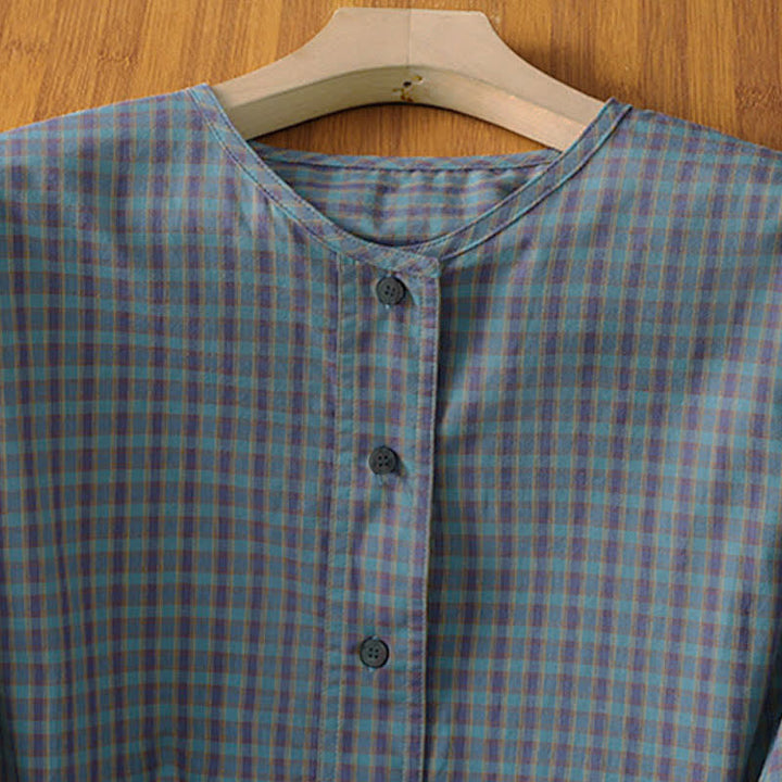 Buddha Stones Spring Fall Minimalist Button-Up Plaid Women's Long Sleeve Shirts - image 11