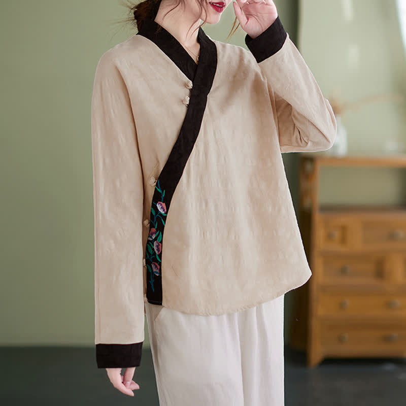Buddha Stones Spring Fall Elegant Tang Style Embroidery Floral Women's Long Sleeve Shirts - image 11