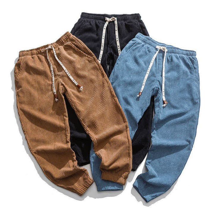 Buddha Stones Winter Retro Classic Drawstring Solid Corduroy Ankle Pants Men's Tapered Pants With Pocket - image 3