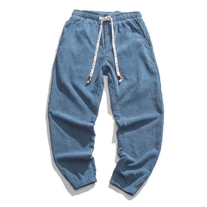 Buddha Stones Winter Retro Classic Drawstring Solid Corduroy Ankle Pants Men's Tapered Pants With Pocket - SteelBlue - US/UK/AU46, EU56 (5XL) - image 0