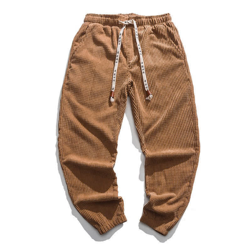 Buddha Stones Winter Retro Classic Drawstring Solid Corduroy Ankle Pants Men's Tapered Pants With Pocket - Peru - US/UK/AU46, EU56 (5XL) - image 2