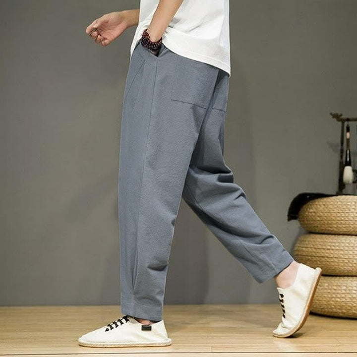 Buddha Stones Spring Summer Casual Minimalist Drawstring Solid Cropped Pants Men's Tapered Pants With Pockets - image 21