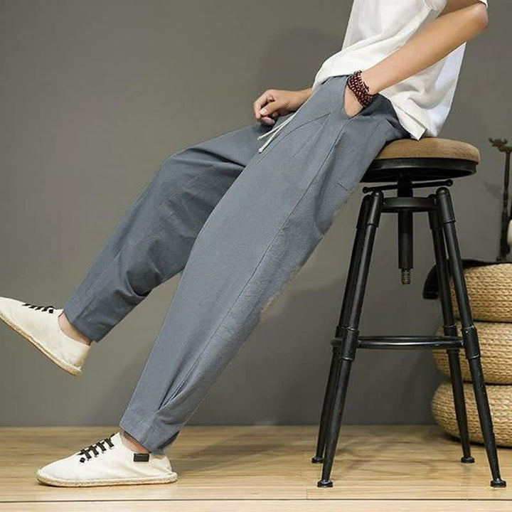 Buddha Stones Spring Summer Casual Minimalist Drawstring Solid Cropped Pants Men's Tapered Pants With Pockets - image 22