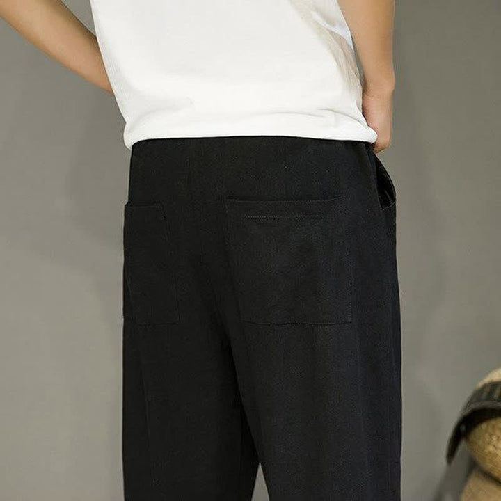 Buddha Stones Spring Summer Casual Minimalist Drawstring Solid Cropped Pants Men's Tapered Pants With Pockets - image 15