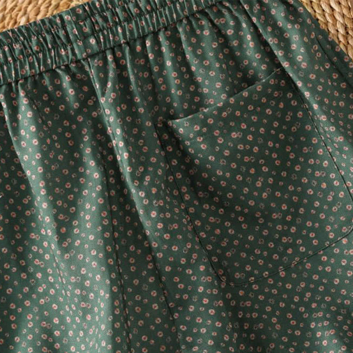 Buddha Stones Spring Summer Casual Boho Drawstring Floral Cropped Pants Women's Wide Leg Pants With Pockets - image 4
