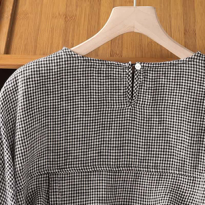 Buddha Stones Summer Casual Minimalist Plaid Crew Neck Women's Short Sleeve T-Shirts - image 4