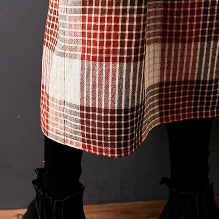 Buddha Stones Fall Casual Vintage Plaid Women's Long Sleeve Dress With Pockets - image 10
