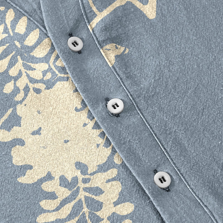 Buddha Stones Cotton Koi Fish Floral Vine Pattern Men's Short Sleeve Half Button Shirt - image 3