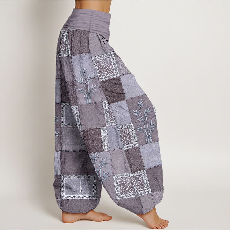 Buddha Stones Cotton Bamboo Patchwork Pattern Women's Elastic Waist Harem Pants - image 6